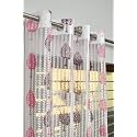 2 Pieces Zig Zag Strip with Tree Print Semi-Transparent Sheer Net Curtains - Size 9 feet, Long Door Curtain Pink Tree