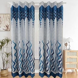 classic panel eyelet polyester floral print window curtain 5 feet pack of 2 fire aqua