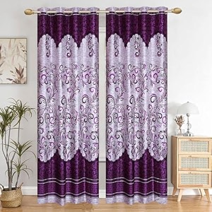 classic panel eyelet polyester floral print door curtain 7 feet pack of 2 purple