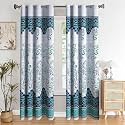 Classic Panel Eyelet Polyester Floral Print Door Curtain 7 Feet Pack of 2 Green