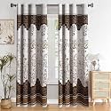 Classic Panel Eyelet Polyester Floral Print Window Curtain 5 Feet Pack of 2 Coffee