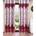 Classic Panel Eyelet Polyester Floral Print Door Curtain 7 Feet Pack of 2 Maroon