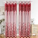 Classic Panel Eyelet Polyester Floral Print Window Curtain 5 Feet Pack of 2 Fire Maroon