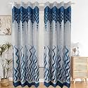 Classic Panel Eyelet Polyester Floral Print Long Door Curtain 9 Feet Pack of 2 Fire Aqua
