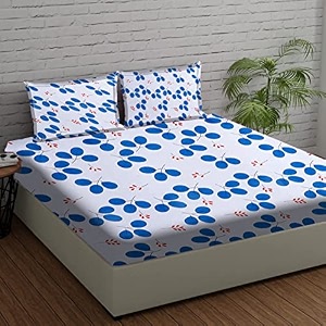 fitted bedsheet elastic fitted bedsheets king size bedsheet for double bed elastic fitted144 tc ezyption cotton premium floral fitted bedsheet with 2 pillow cover78x72 inches blue leaf