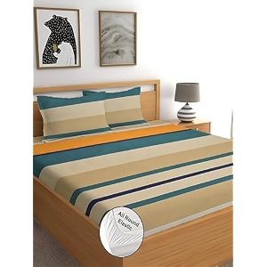 fitted bedsheetelastic fitted bedsheets king sizebedsheet for double bed elastic fitted144 tc ezyption cotton floral fitted bedsheet with 2 pillow cover78x72 inches striped yellow
