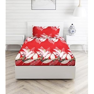 160 tc ezyption cotton single bedsheet with 1 pillow cover red leaf