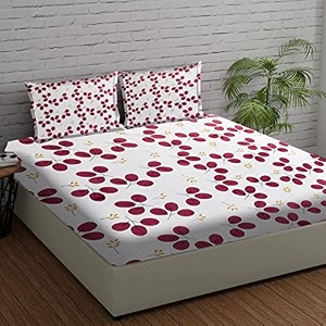 fitted bedsheet elastic fitted bedsheets king size bedsheet for double bed elastic fitted144 tc ezyption cotton premium floral fitted bedsheet with 2 pillow cover78x72 inches red leaf