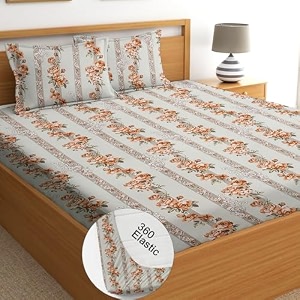 fitted bedsheet elastic fitted bedsheets king size bedsheet for double bed elastic fitted144 tc ezyption cotton premium floral fitted bedsheet with 2 pillow cover78x72 inches granola