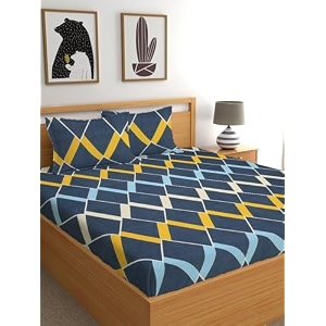 fitted bedsheetelastic fitted bedsheets king sizebedsheet for double bed elastic fitted144 tc ezyption cotton fitted bedsheet with 2 pillow cover78x72 inches blue and yellow leaves