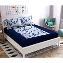Premium 160 TC Ezyption Cotton Blend Floral Printed Pattern Double Bedsheet with 2 Pillow Covers Breathable &amp; Wrinkle Free - 3 Pcs Set 228 x228 cm Blue Leaf