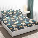Fitted Bedsheet, Elastic Fitted Bedsheets King Size, Bedsheet for Double Bed Elastic Fitted,160 TC ezyption Cotton Premium Floral Fitted Bedsheet with 2 Pillow Cover(78x72 Inches Grey Leaf