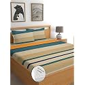 Fitted Bedsheet,Elastic Fitted Bedsheets King Size,Bedsheet for Double Bed Elastic Fitted,144 TC ezyption Cotton Floral Fitted Bedsheet with 2 Pillow Cover(78x72 Inches Striped Yellow
