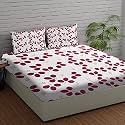 Fitted Bedsheet, Elastic Fitted Bedsheets King Size, Bedsheet for Double Bed Elastic Fitted,144 TC ezyption Cotton Premium Floral Fitted Bedsheet with 2 Pillow Cover(78x72 Inches Red Leaf