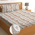 Fitted Bedsheet, Elastic Fitted Bedsheets King Size, Bedsheet for Double Bed Elastic Fitted,144 TC ezyption Cotton Premium Floral Fitted Bedsheet with 2 Pillow Cover(78x72 Inches Granola