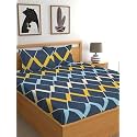 Fitted Bedsheet,Elastic Fitted Bedsheets King Size,Bedsheet for Double Bed Elastic Fitted,144 TC ezyption Cotton Fitted Bedsheet with 2 Pillow Cover(78x72 Inches Blue and Yellow Leaves