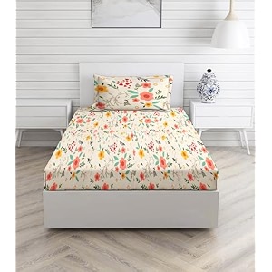 glace cotton single bedsheet with 1 pillow covers  soft thread count 160 brushed ezyption cotton -long lasting amp wrinkle free