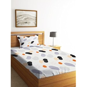 premium 160 tc ezyption cotton bedsheet for single bed with 1 pillow covers polka orage dot