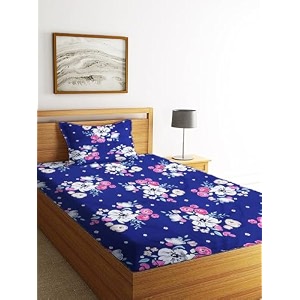 premium 160 tc ezyption cotton bedsheet for single bed with 1 pillow covers blue dark