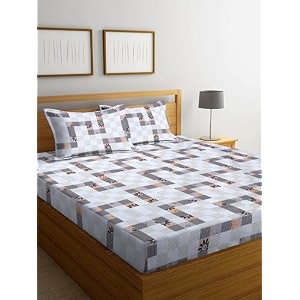 premium 160 tc ezyption cotton blend floral printed pattern double bedsheet with 2 pillow covers breathableamp wrinkle free - 3 pcs set 228 x228 cm white box
