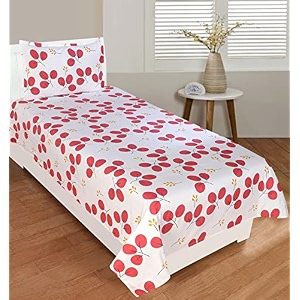 premium 160 tc ezyption cotton bedsheet for single bed with 1 pillow covers oat red leaf