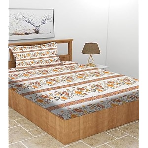 premium 160 tc ezyption cotton bedsheet for single bed with 1 pillow covers yellow white