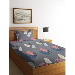 premium 160 tc ezyption cotton bedsheet for single bed with 1 pillow covers grey dark