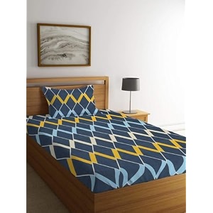 premium 160 tc ezyption cotton bedsheet for single bed with 1 pillow covers blue and yellow leaves