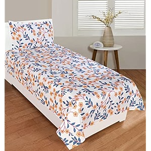 premium 160 tc ezyption cotton bedsheet for single bed with 1 pillow covers brown leaf