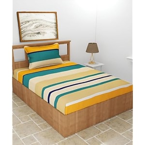 premium 160 tc ezyption cotton bedsheet for single bed with 1 pillow covers striped yellow