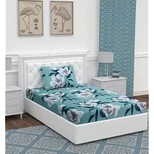 premium 160 tc ezyption cotton bedsheet for single bed with 1 pillow covers eggnog
