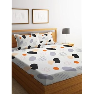 premium 160 tc ezyption cotton blend floral printed pattern double bedsheet with 2 pillow covers breathableamp wrinkle free - 3 pcs set 228 x228 cm polka orage dot