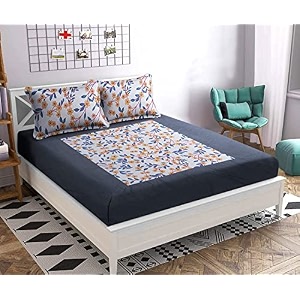 premium 160 tc ezyption cotton blend floral printed pattern double bedsheet with 2 pillow covers breathable amp wrinkle free - 3 pcs set 228 x228 cm brown leaf