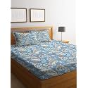 Premium 160 TC Ezyption Cotton Blend Floral Printed Pattern Double Bedsheet with 2 Pillow Covers Breathable&amp; Wrinkle Free - 3 Pcs Set 228 x228 cm Royal Sky