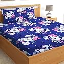Premium 160 TC Ezyption Cotton Blend Floral Printed Pattern Double Bedsheet with 2 Pillow Covers Breathable&amp; Wrinkle Free - 3 Pcs Set 228 x228 cm Blue Flower