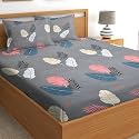 Premium 160 TC Ezyption Cotton Blend Floral Printed Pattern Double Bedsheet with 2 Pillow Covers Breathable&amp; Wrinkle Free - 3 Pcs Set 228 x228 cm Grey Dark