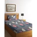 Premium 160 TC Ezyption Cotton Bedsheet for Single Bed with 1 Pillow Covers Grey Dark