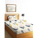 Premium 160 TC Ezyption Cotton Bedsheet for Single Bed with 1 Pillow Covers Cream and White Pankh