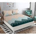 Premium 160 TC Ezyption Cotton Blend Floral Printed Pattern Double Bedsheet with 2 Pillow Covers Breathable&amp; Wrinkle Free - 3 Pcs Set 228 x228 cm Green Pastle