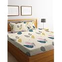 Premium 160 TC Ezyption Cotton Blend Floral Printed Pattern Double Bedsheet with 2 Pillow Covers Breathable&amp; Wrinkle Free - 3 Pcs Set 228 x228 cm Cream and White Pankh