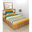 Premium 160 TC Ezyption Cotton Bedsheet for Single Bed with 1 Pillow Covers Striped Yellow