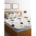 Premium 160 TC Ezyption Cotton Blend Floral Printed Pattern Double Bedsheet with 2 Pillow Covers Breathable&amp; Wrinkle Free - 3 Pcs Set 228 x228 cm Polka Orage Dot