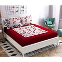 Premium 160 TC Ezyption Cotton Blend Floral Printed Pattern Double Bedsheet with 2 Pillow Covers Breathable &amp; Wrinkle Free - 3 Pcs Set 228 x228 cm Red Leaf