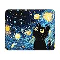 Starry Night Black Cat Mouse Pad 9.5x7.9 Inch with Anti-Slip Rubber Base