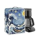 Starry Night Great Wave Print Coffee Maker Covers With Top Handle Folding Coffee Machine Dust Covers For Blender Mixer Juice Machine Keep Office Home Kitchen Clean