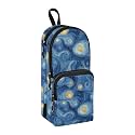 Starry Night Pencil Case Oil Painting Large 3 Compartment Pencil Pouch School College Office Orange for Teens Girls Adults Student