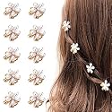 Starvis 10 Pcs White Pearl Mini Claw Metal Clips Flower Design Small Clutcher Barrettes Hair Accessories for Women and Girls