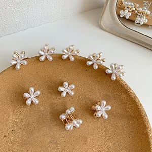 starvis mini small hair claw clips pearl hair clips flower hair barrette claw gold hair claw metal hair accessories for women and girls pack of 10  white