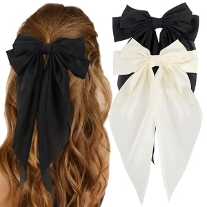 starvis silky satin hair bow for women large french barrettes with long tails  adorable hair accessories for women amp girls  ideal for weddings parties and bridal fusion clipspack of 2