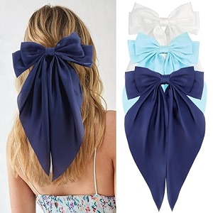 starvis silky satin hair bow for women large french barrettes with long tails  adorable hair accessories for women amp girls  ideal for weddings parties and bridal fusion clipspack of 3